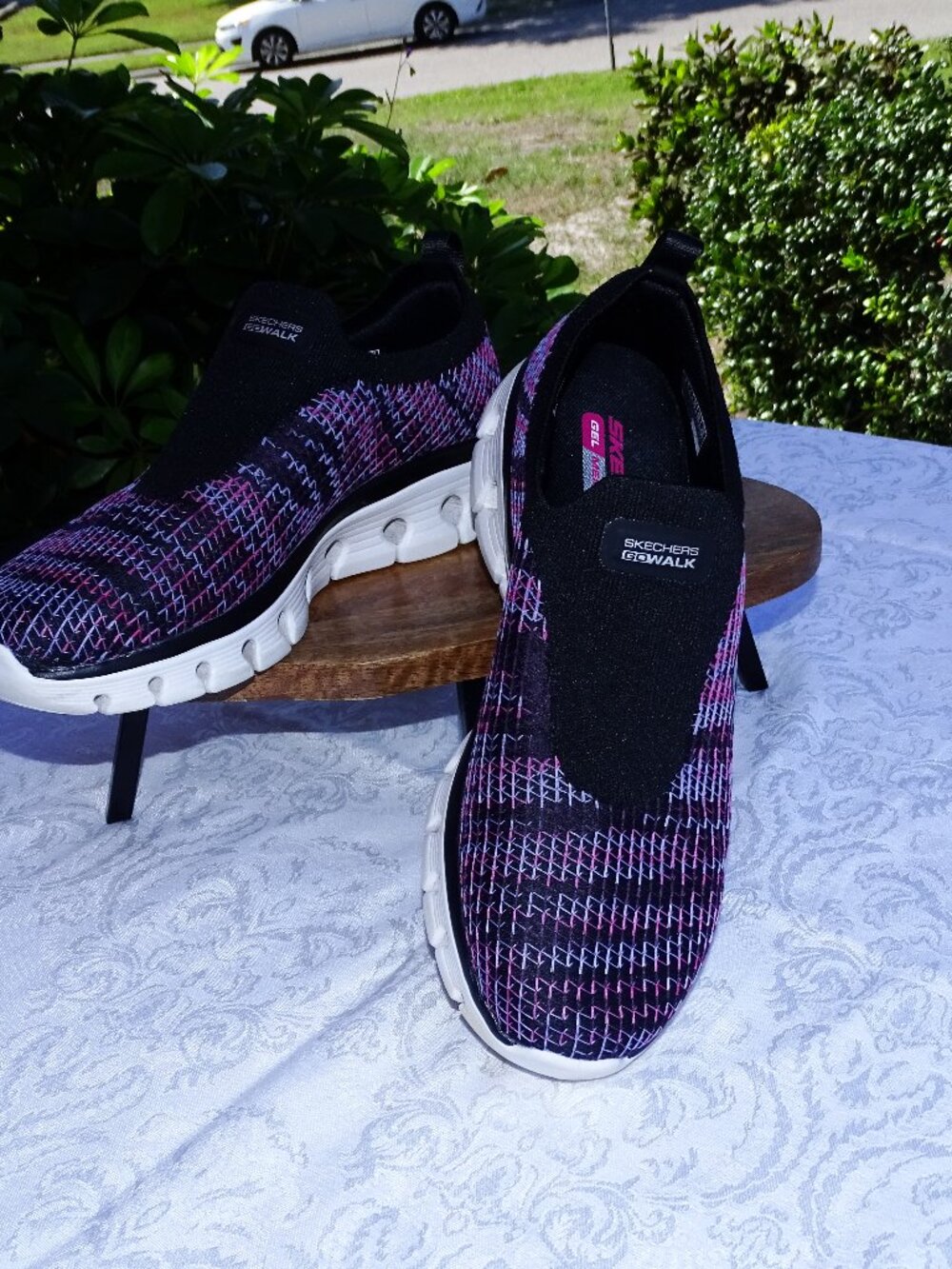 Skechers GOwalk Knit Slip-On Sneakers in Black and Pink